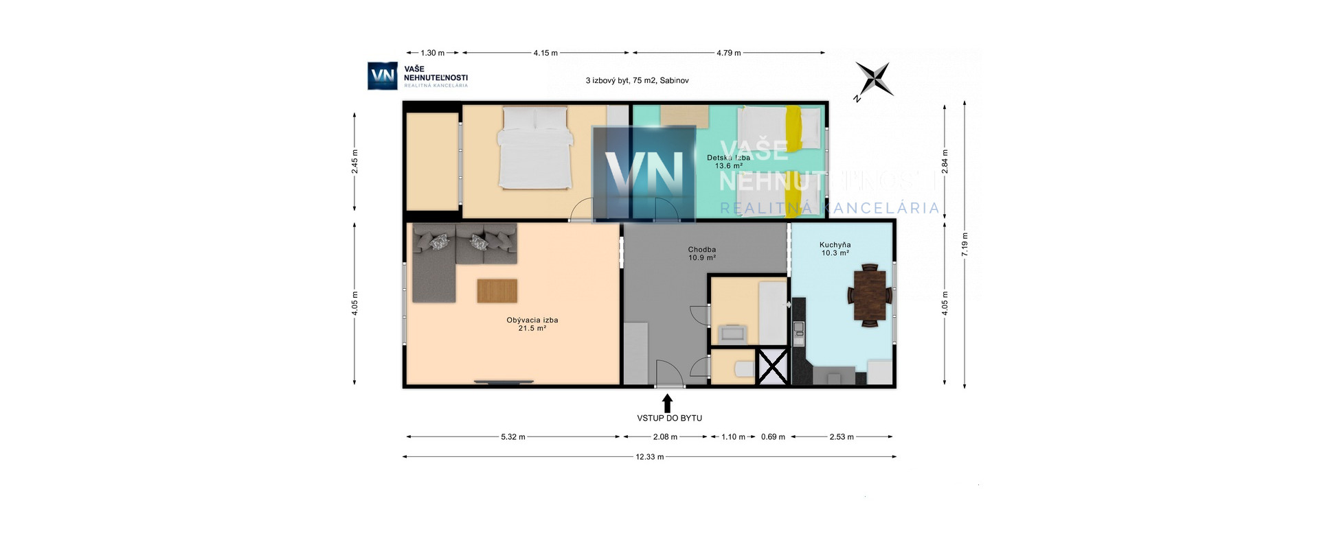 Na prenájom 3 izbový byt, kompletne zariadený, Sabinov