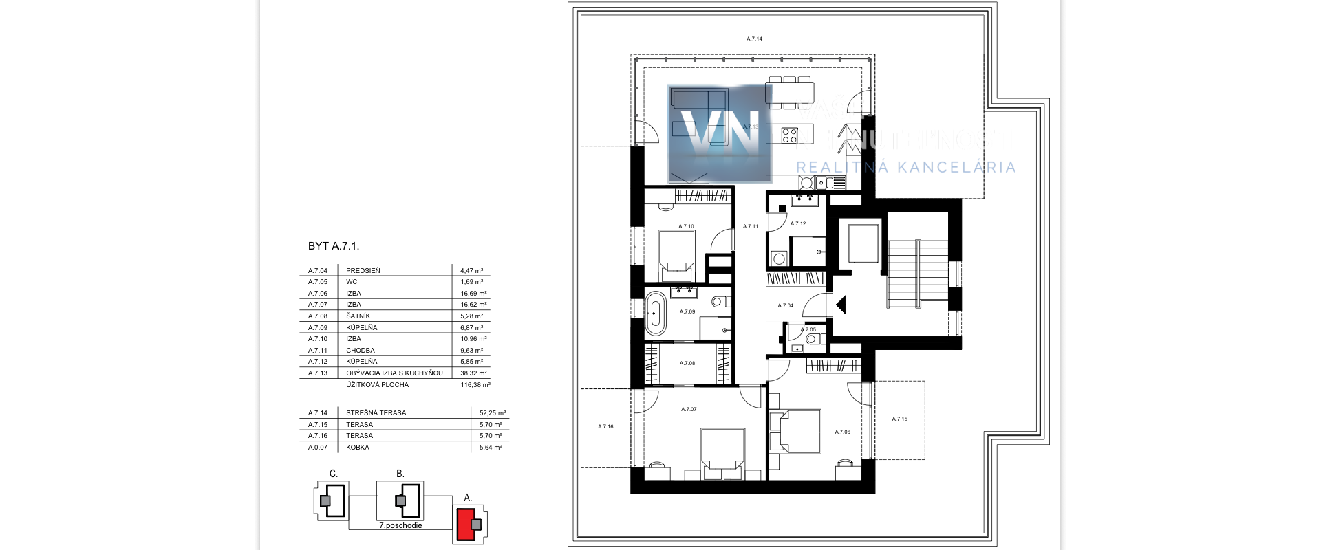 Luxusný 4‑izbový byt/Penthouse A.7.1 – Poprad, Bell Residence